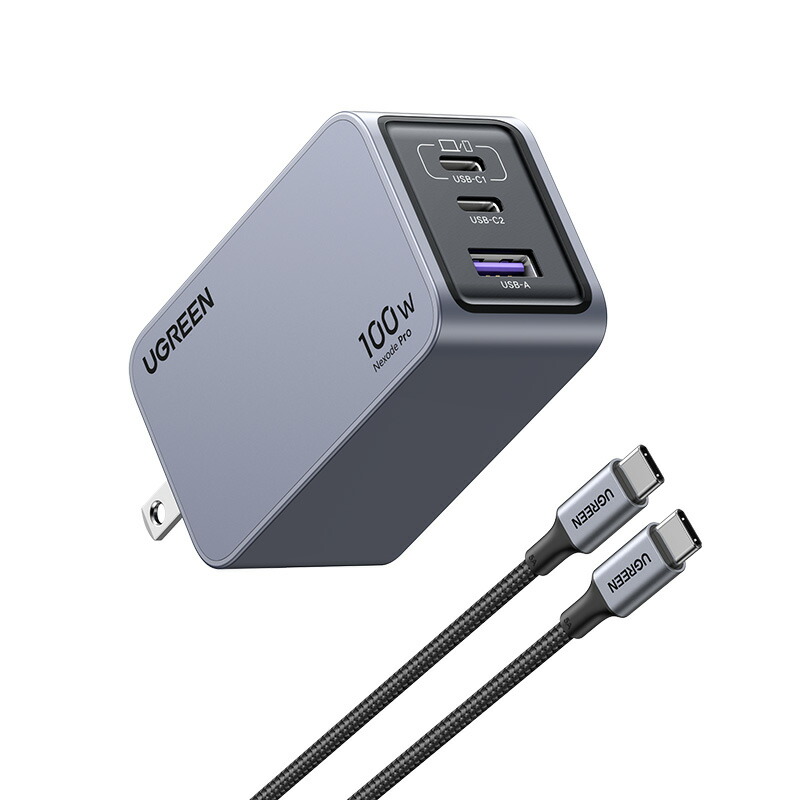 UGREEN｜ユーグリーン Nexode Pro 100W GaN 手っとり早い申し受ける器 USB-C×2 USB-A×1  25873