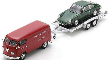 シュコー 1/43 VW T1 Boxvan ”Porsche” w. trailer and Porsche 901【450731300】 ミニカー