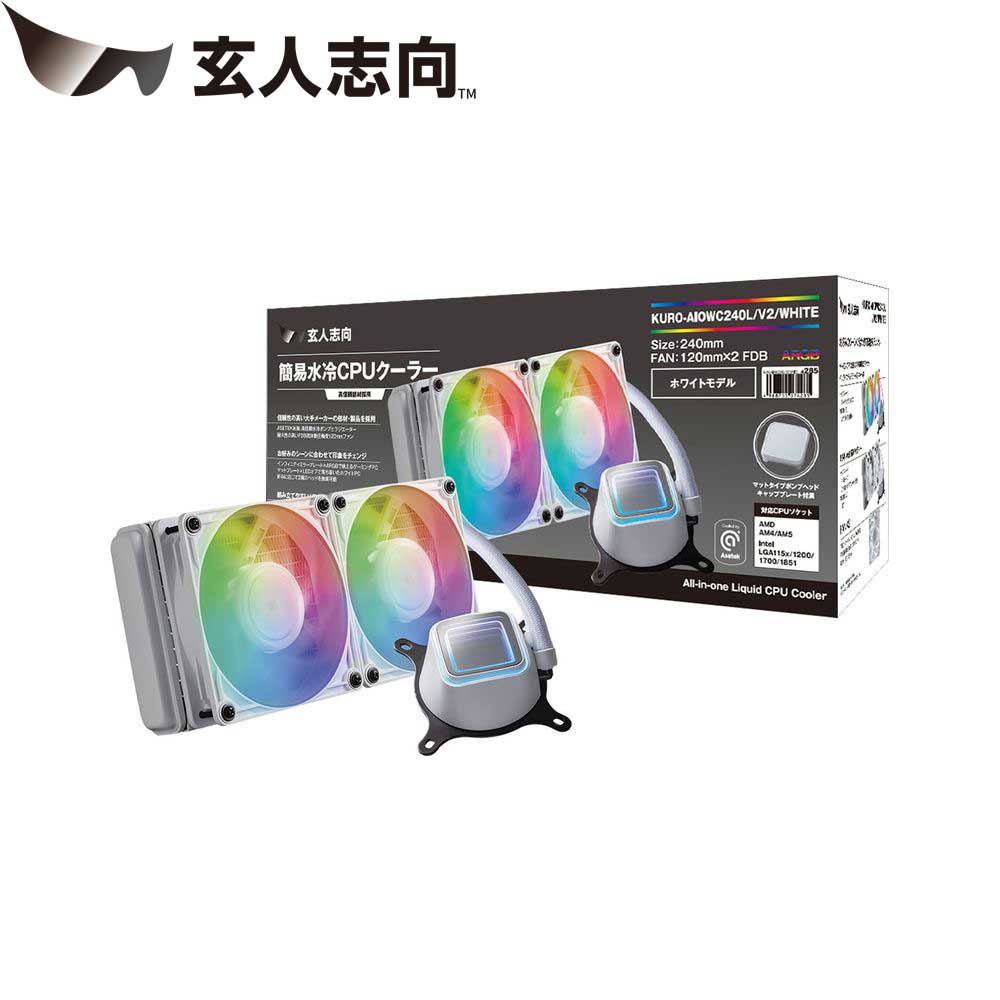 玄人志向 簡易水冷CPUクーラー AIOWC/V2シリーズ 240mm LED有り（ホワイト） KURO-AIOWC240L/V2/WH｜Joshin web 家電とPCの大型専門店 9,225円