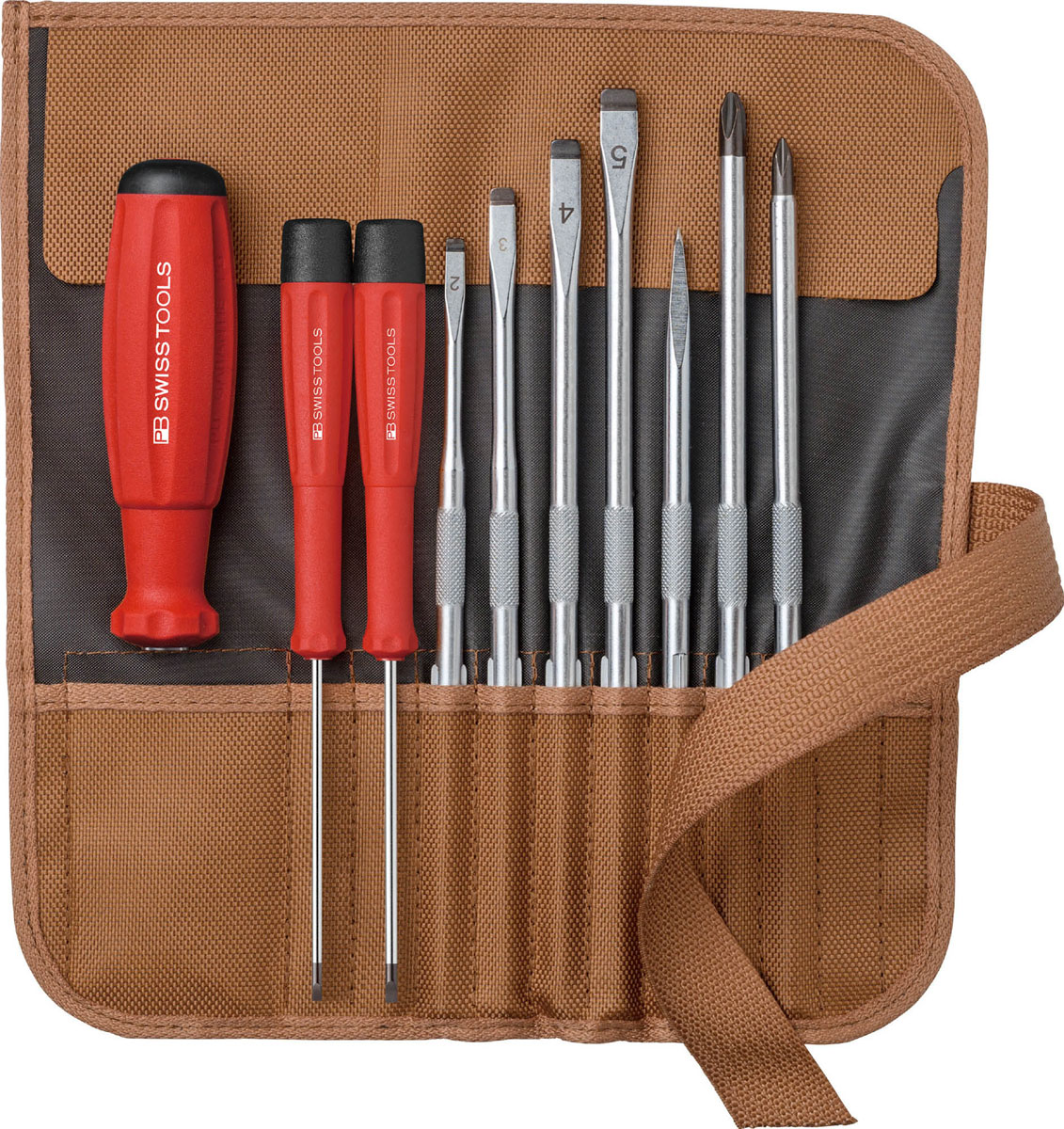 PBスイスツールズ ロールアップケース付差替式ドライバーセット9本組 ブラウン PB 8218.TO PB Swiss Tools PBSwissTools スイスグリップドライバー