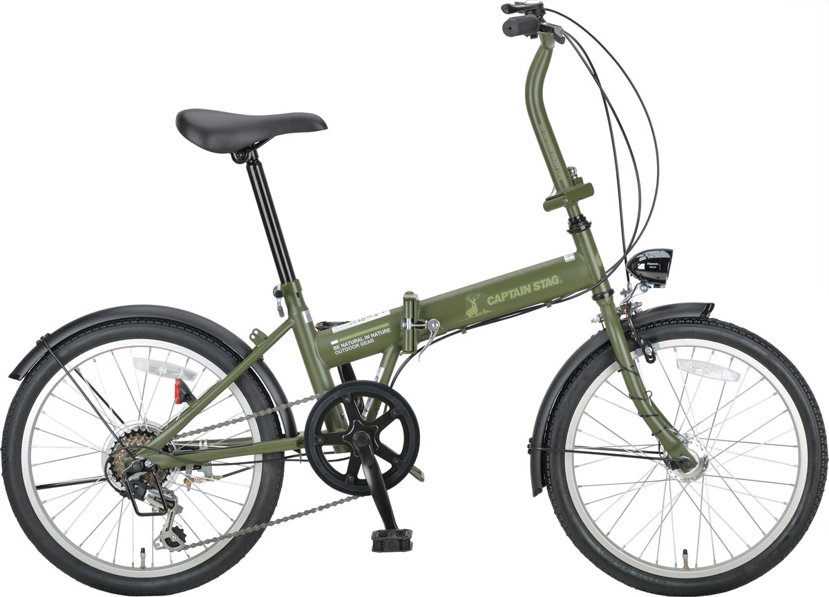 キャプテンスタッグ 折りたたみ銀輪 20in（引っ敷きモスグリーン） YG-1352 CAPTAIN STAG ナビライトFDB206
