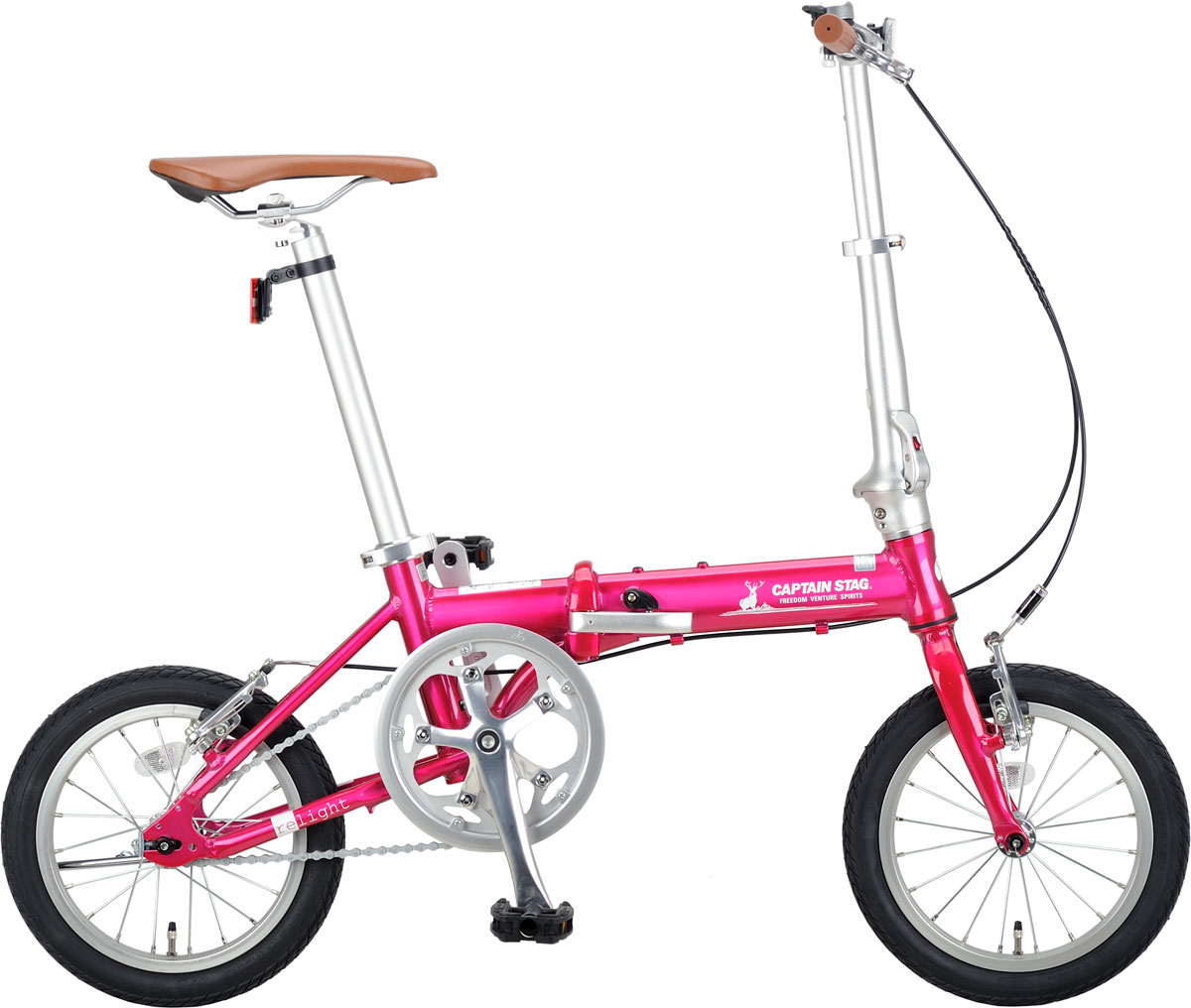 キャプテンスタッグ 折りたたみ自転車　14インチ（ピンク） YG-1411 CAPTAIN STAG リライトAL-FDB141画像