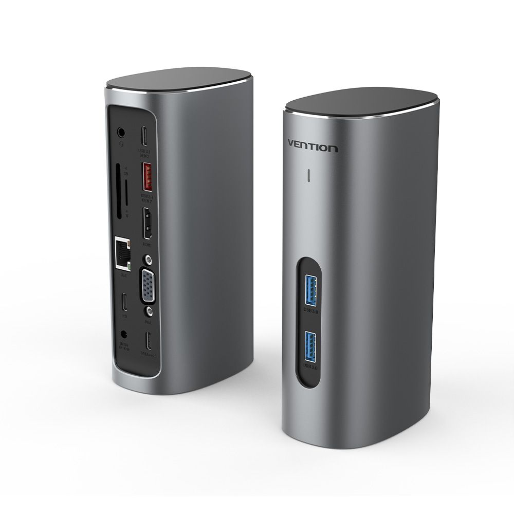 VENTION 12-インチ-1 USB-C タワードッキングステーション USB インター人間の顔設備用 薄墨色 軽銀アロイ  TP-8177
