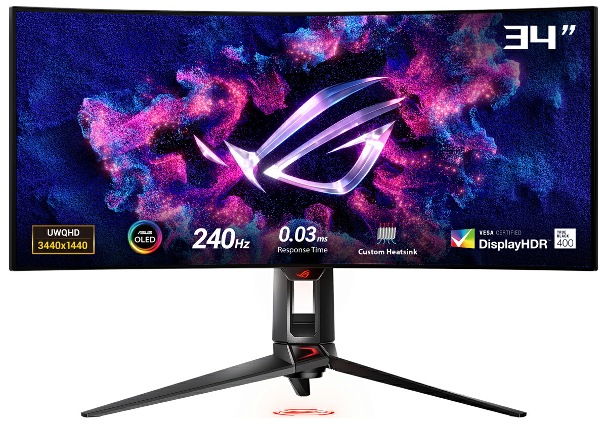 ASUS｜エイスース ゲーミング液晶ディスプレイ(33.94型/曲面型/OLED/UWQHD 3440×1440/240Hz/0.03ms/HDR400/HDMI2.1/DP1.4/USB Type-C/VESA/PIP・PBP対応/2年保証)(ブラック) ROG Swift PG34WCDM