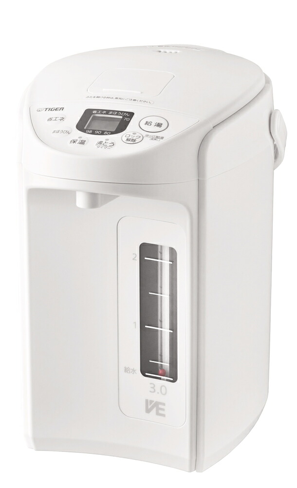タイガー VE電気まほうびん　3.0L　クールホワイト PIQ-G300WC TIGER　とく子さん [PIQG300WC]｜Joshin web 家電とPCの大型専門店