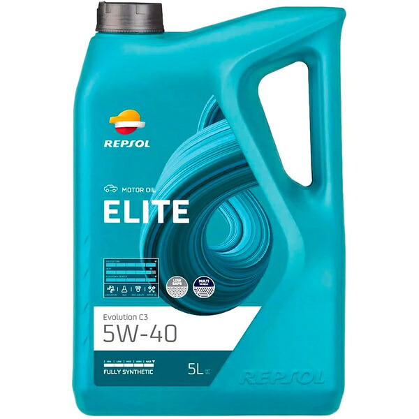 レプソル 4輪用モーターオイル　エリート・エボリューションC3 5W-40（5L）（全合成油、ACEA C3 MB229.51/229.31 BMW LL-04(N52)　2019 VW505.00/505.01 PORSCHE A40 FORD WSS-M2C917-A FIAT 9.55535-S2） 007457 REPSOL