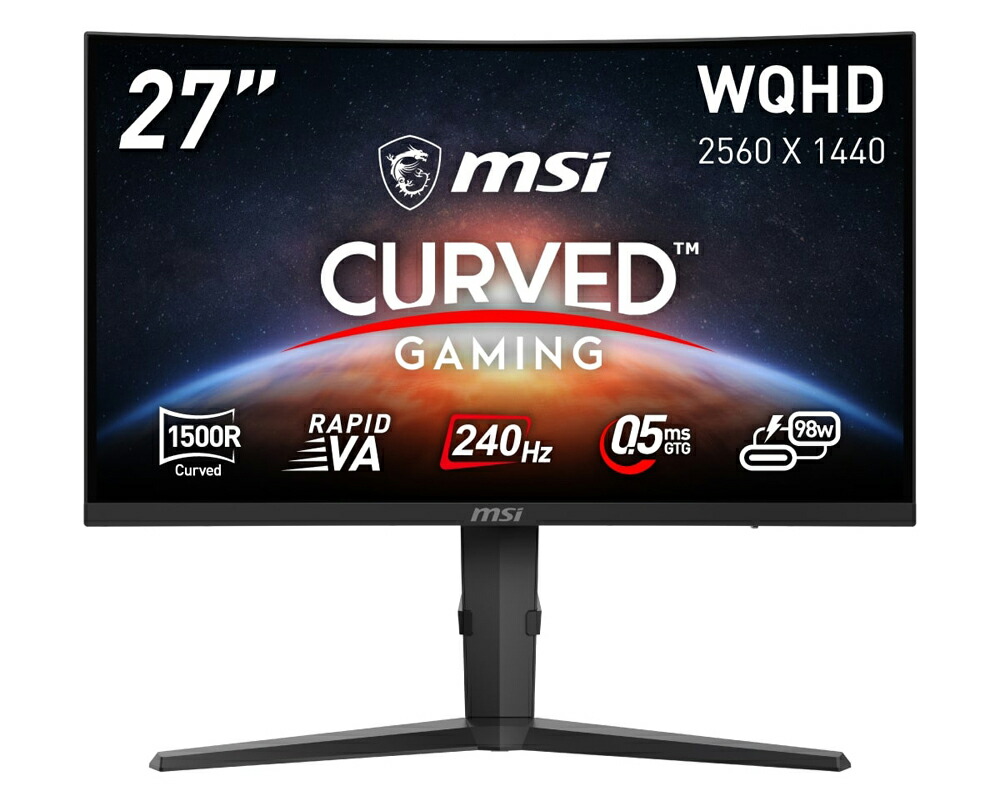 MSI｜エムエスアイ ゲーミング液晶見せびらかす(27型/曲面型/RAPID VA/WQHD 2560×1440/240サイクル/0.5ms/HDR400/HDMI2.0b/DP1.4a/USB TYPE-C/VESA/PIP・PBP相応う/3年引き請ける)(黒いこと)  MPG-275CQRXF
