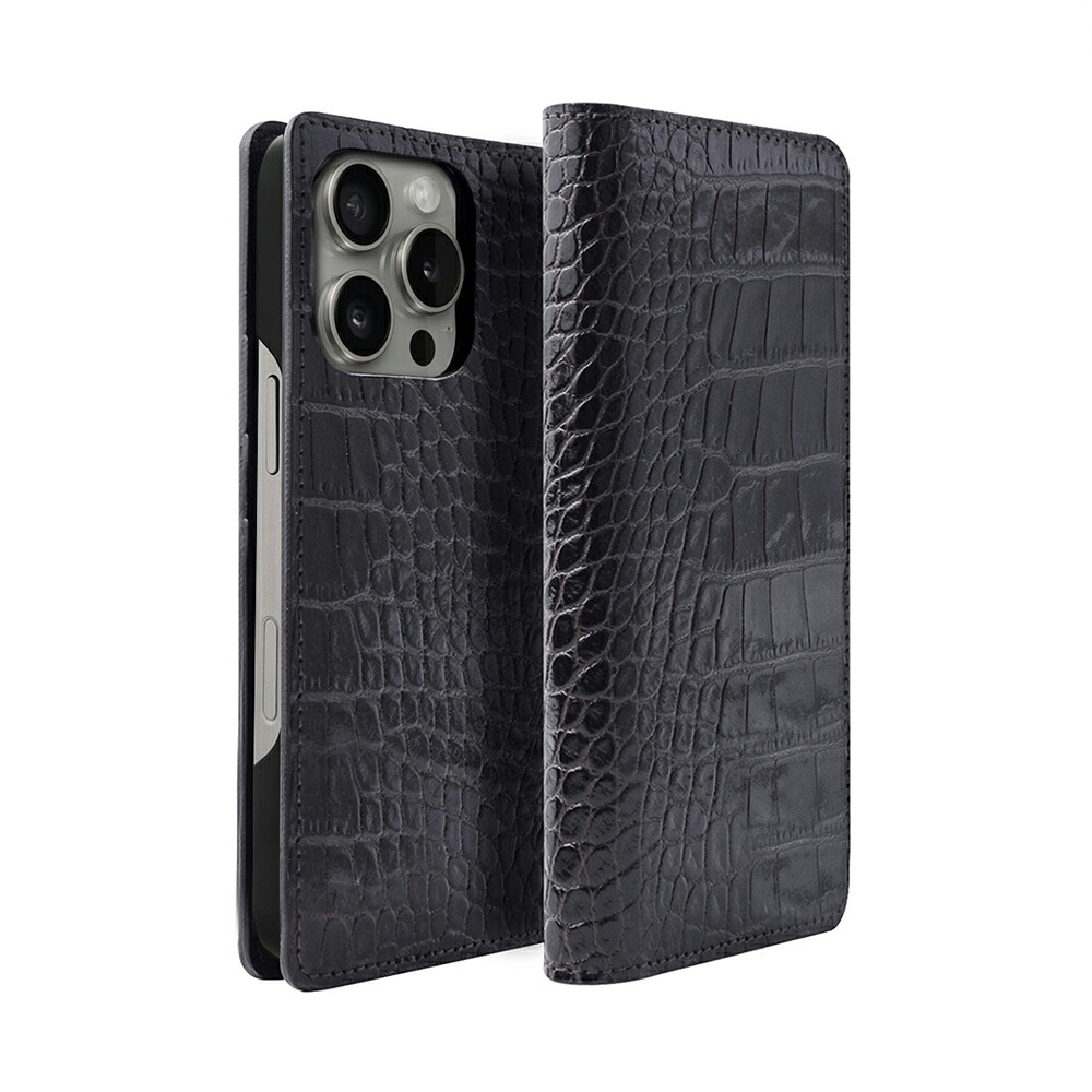 abbi iPhone 16 Pro用 LIPARI イタリアンレザー MagSafe対応ダイアリーケース（ブラック） ABS27348I16PR