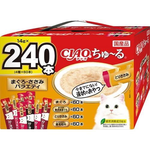 猫用お兄ちゃん チャオチュール CIAO ちゅ～る まぐろ・ささみ多種多様さBOX 240本  いなば愛玩動物ボンネット Cチユ-ルマグロ･ササミVBOX240