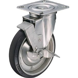 ハンマーキャスター Sシリーズオールステンレス自在SP付ゴム車200mm 319S-RB200-BAR01 プレート式ステンレスキャスター（ゴム車）
