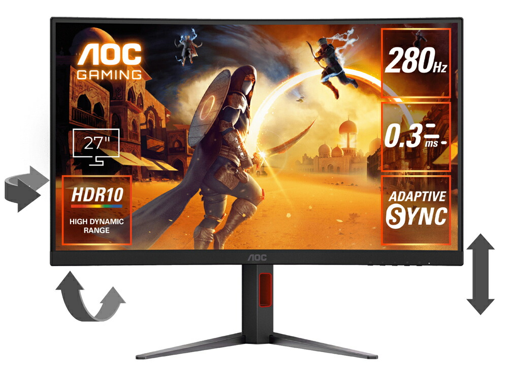 AOC｜エーオーシー ゲーミング液晶見せびらかす(27型/曲面型/Fast VA/FullHD 1920×1080/280サイクル/0.3ms/HDR10/HDMI2.0/DP1.4)(黒いこと)  C27G4Z/11