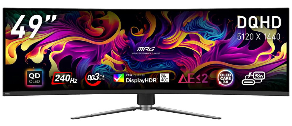 MSI｜エムエスアイ ゲーミング液晶見せびらかす(49型/曲面型/QD-OLED/DQHD 5120×1440/240サイクル/0.03ms/HDR400/HDMI2.1/DP1.4a/USB TYPE-C/VESA/PIP・PBP相応う/3年引き受ける)(黒いこと)  MPG 491CQPX QD-OLED