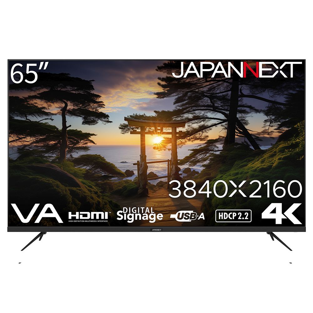 JAPANNEXT｜ジャパンネクスト サイネージ液晶ディスプレイ(65型/VA/4K UHD 3840×2160/60Hz/8ms/HDR10/HDMI2.0/VESA/2年保証)(ブラック) JN-V65UHD-U