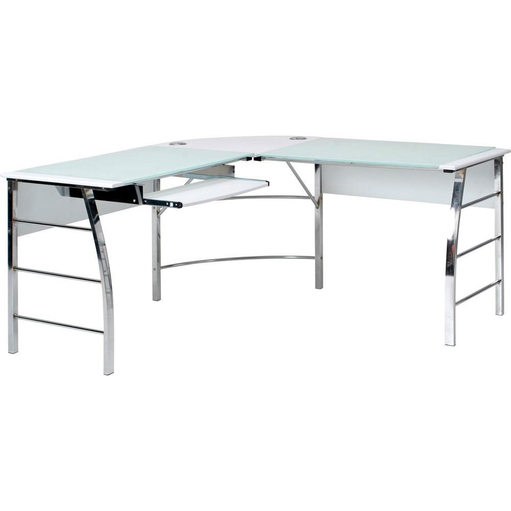 不二取り引き 硝子パソコン事務机 L型(白いこと) 70391 CT-1040WH [70391フジボウエキ]
