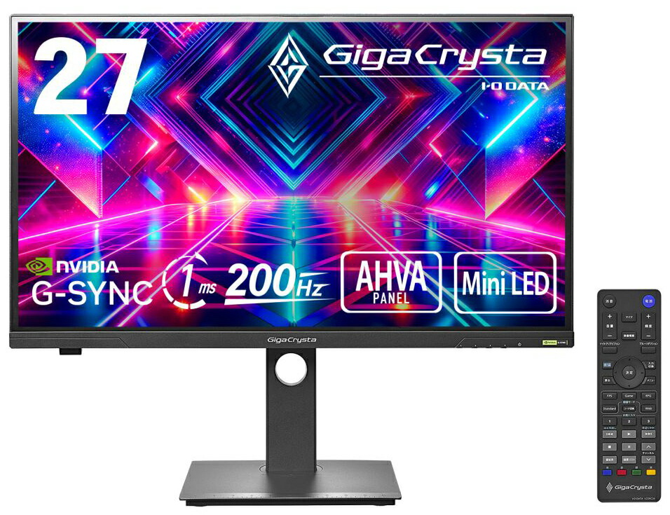 アイ・オー・データ機器｜I-O DATA ゲーミング液晶見せびらかす(27型/AHVA/Mini LED/WQHD 2560×1440/200サイクル/0.9ms/HDR/HDMI/DP/VESA/3年引き請ける・無輝点引き請ける)(黒いこと) アイオーデータ GigaCrysta LCD-GDQ271JLAQ/S3