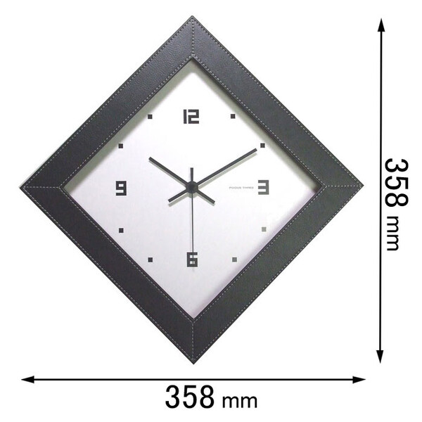 フォーカス・スリー 電波掛け時計 Focus Three　レザークロック ひし形（ブラック） V-060(BK) [V060BK]【返品種別A】｜Joshin web 家電とPCの大型専門店