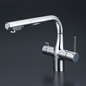 KVK 台付き1穴 ビルトイン浄水器用シングルシャワー付混合栓(キッチン用)　浄水カートリッジセット付 KM6121SCEC 【水栓】KVK [KM6121SCEC]