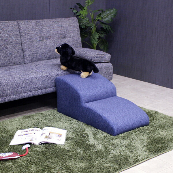 後藤調度品物産・大川リビング大工仕事社 ドッグステップ 2段(青碧) DS-STEP-2-BL  [DSSTEP2BL]