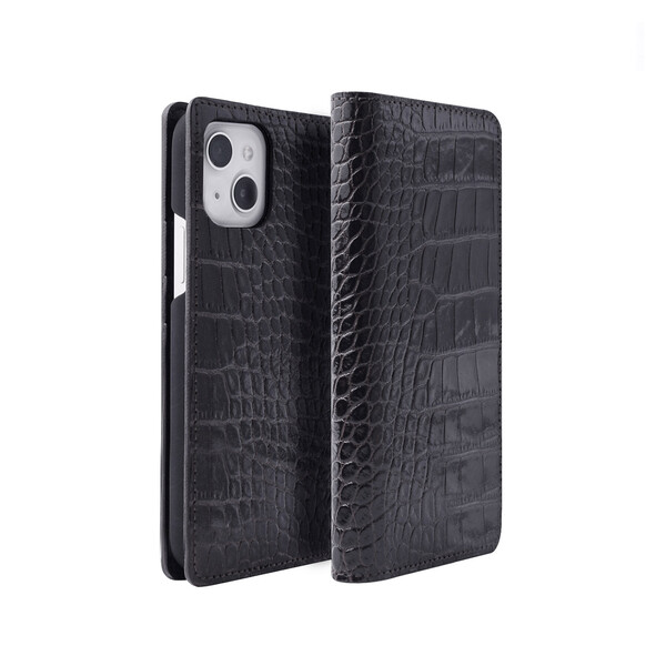 abbi iPhone 13 mini（5.4インチ）用 クロコダイル イタリアン手帳型レザーケース（ブラック） ABBI SIGNATURE ABS21788I13MNBK
