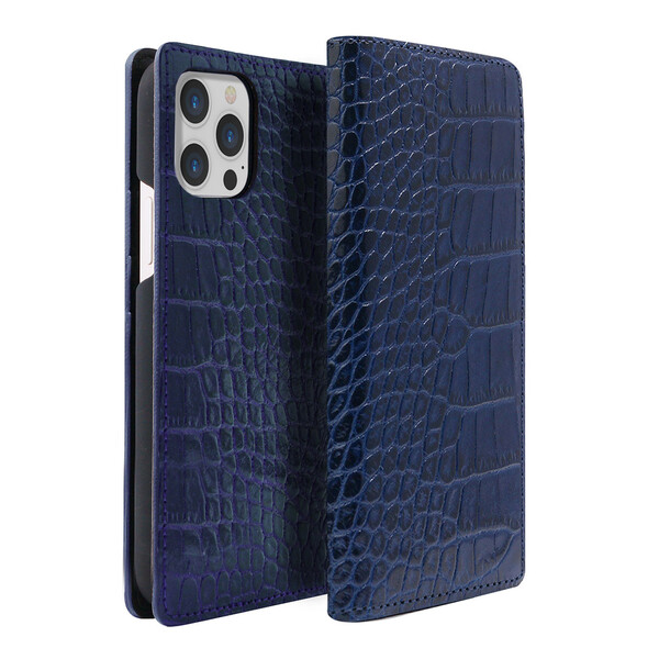 abbi iPhone 13 Pro Max（6.7インチ）用 クロコダイル イタリアン 手帳型レザーケース（ネイビー） ABBI SIGNATURE ABS21823I13PMNV