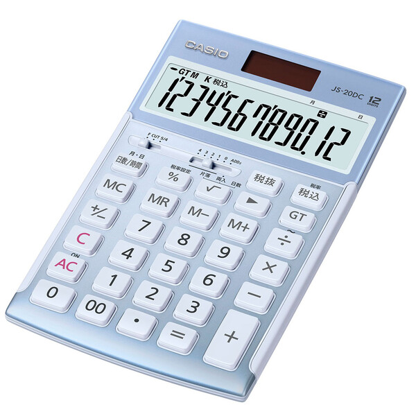 カシオ 本格実務電卓 12桁 （ブルー） 日数＆時間計算タイプ　ジャストタイプ JS-20DC-BU-N