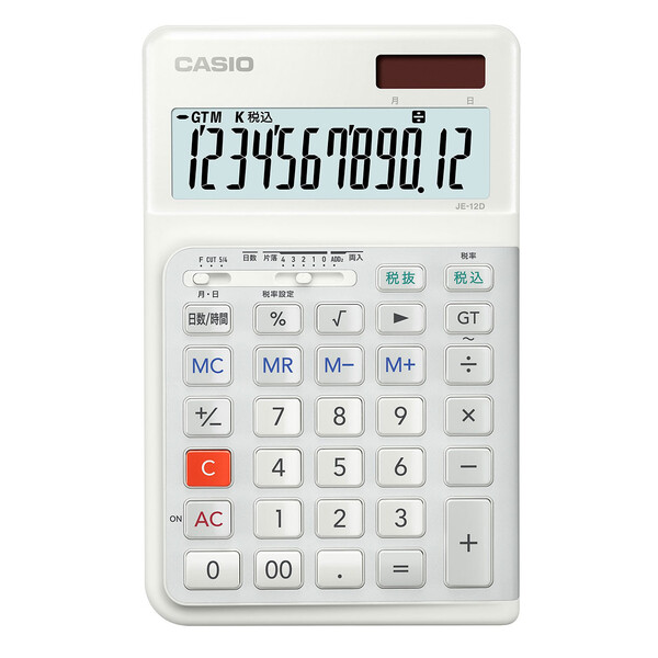 カシオ 人間工学電卓 12桁(ホワイト) JE-12D-WE-N
