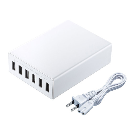 USB充電器（6ポート・合計12A・ホワイト） サンワサプライ【ACA-IP67W】[SAN]