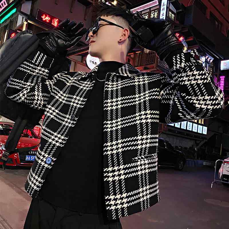 春 コーデ メンズ 服 上衣 羊毛 照合のしるし柄 大層らしい大きさ アウター 羽織り 分かりやすい 流行り物 オシャレ 成年者 かっこいい 表どおり 成人男性服 韓国表現スタイル 春 秋 冬