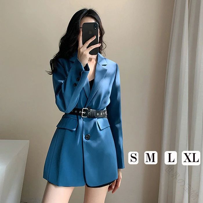 心地好い背広 無地 青碧 青 テーラードジャケット 背広上衣 厚地の外套 レディース S M L XL 今めかしい クールビズ フォーマルスーツ 通い 事務室 二次会 日月