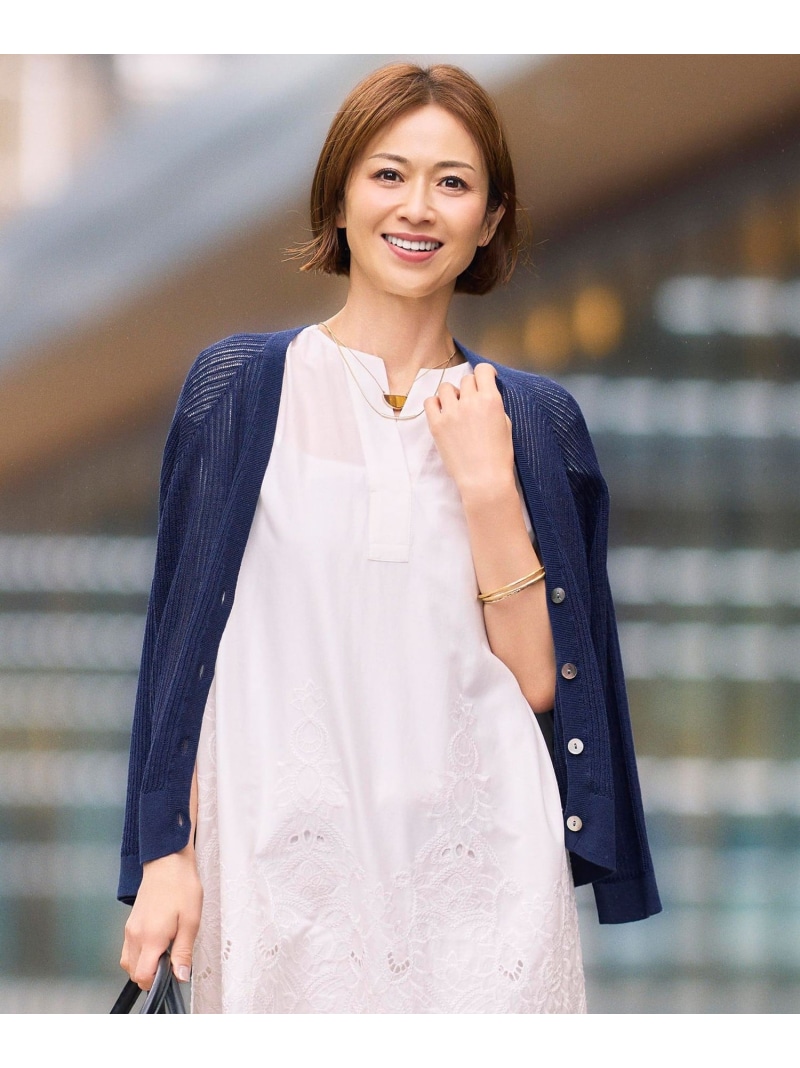 ファインリネンナイロン カーディガン 自由区 ジユウク トップス カーディガン ネイビー ベージュ【送料無料】[ Fashion]｜自由区