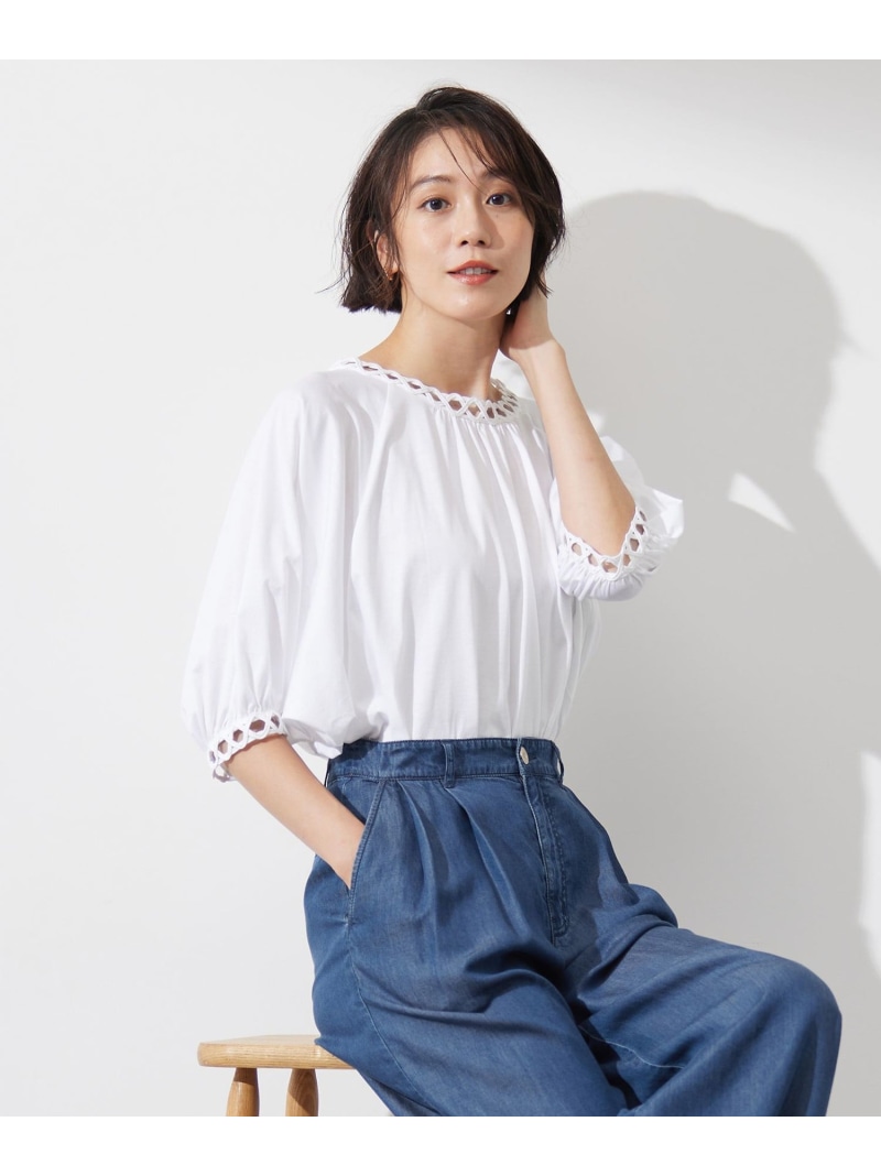 【SALE／30%OFF】【洗える】コード刺繍 カットソー 自由区 ジユウク トップス カットソー・Tシャツ ホワイト ブラック ブラウン【RBA_E】【送料無料】[ Fashion]