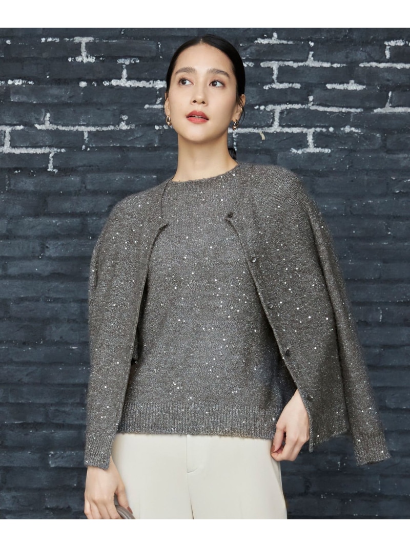 【SALE／30%OFF】【アンサンブル対応・洗える】スパンコールニット カーディガン 自由区 L ジユウク トップス カーディガン ベージュ ブラック グレー【RBA_E】【送料無料】[ Fashion]｜自由区