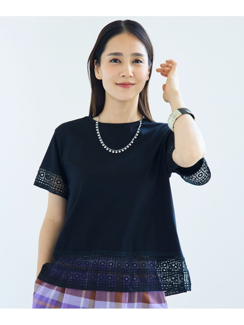 【色違いで揃える方多数・汗ジミ防止】ナチュラルコットンハイゲージレースドッキング Tシャツ 自由区 S ジユウク トップス カットソー・Tシャツ ブラック ブラウン ホワイト【送料無料】[ Fashion]｜自由区