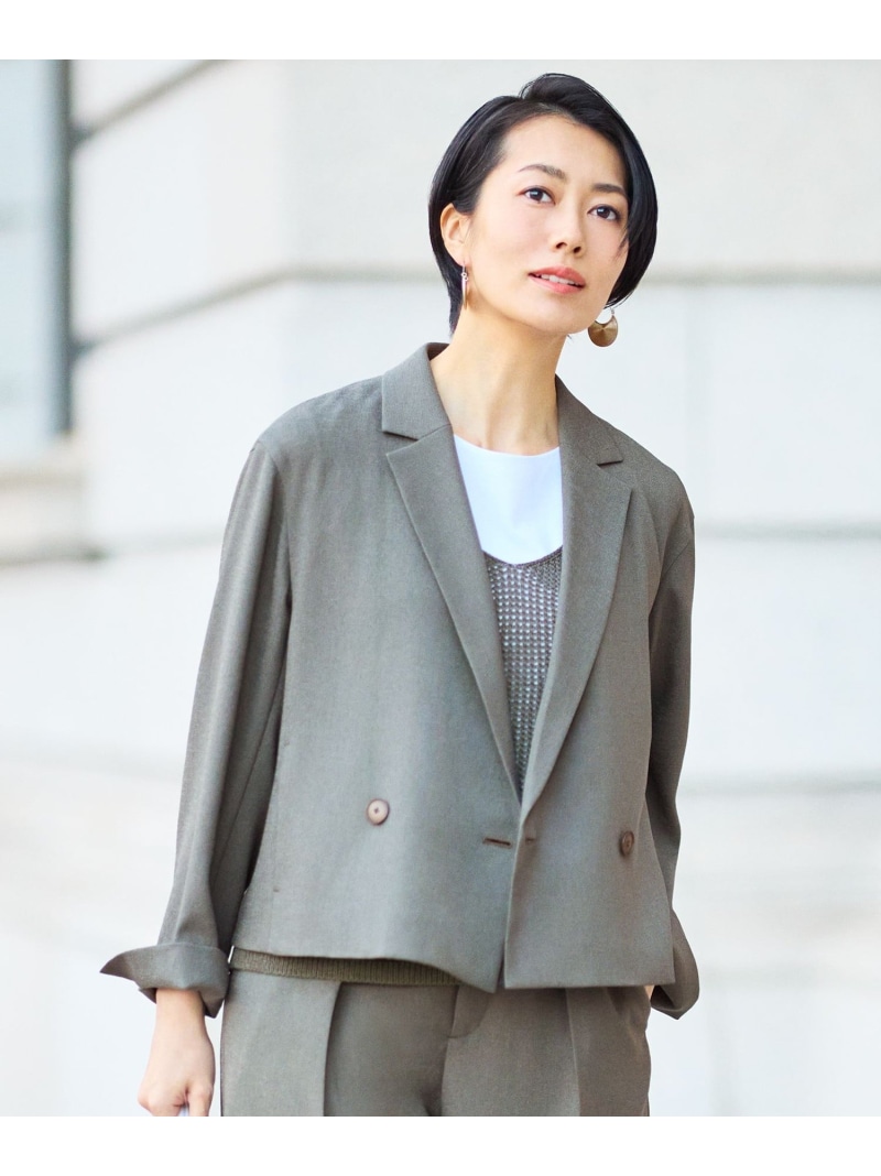 【カタログ掲載・人気素材・セットアップ対応】リネンライクシンセティックショート ジャケット 自由区 ジユウク ジャケット・アウター テーラードジャケット・ブレザー カーキグリーン【送料無料】[ Fashion]｜自由区