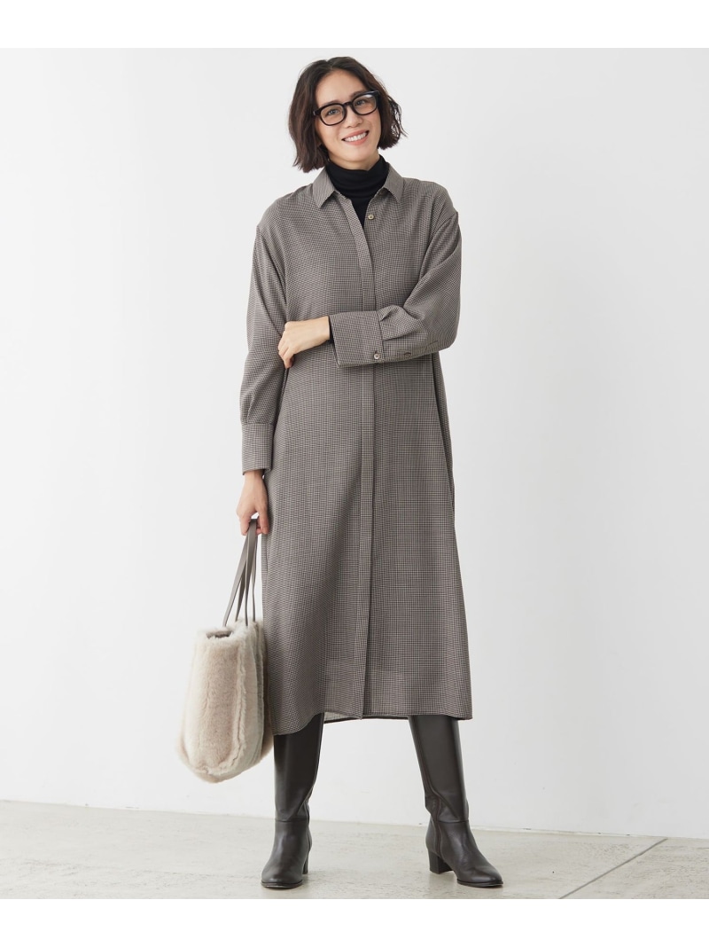 【SALE／30%OFF】【洗える】ライトビエラシャツ ワンピース 自由区 L ジユウク ワンピース・ドレス シャツワンピース グレー ブラウン ネイビー【RBA_E】【送料無料】[ Fashion]｜自由区