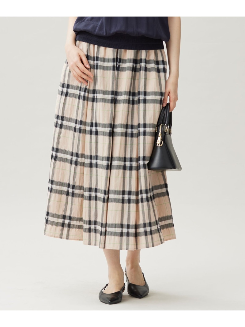 シアーブライトチェック スカート 自由区 L ジユウク スカート ロング・マキシスカート ベージュ【送料無料】[ Fashion]
