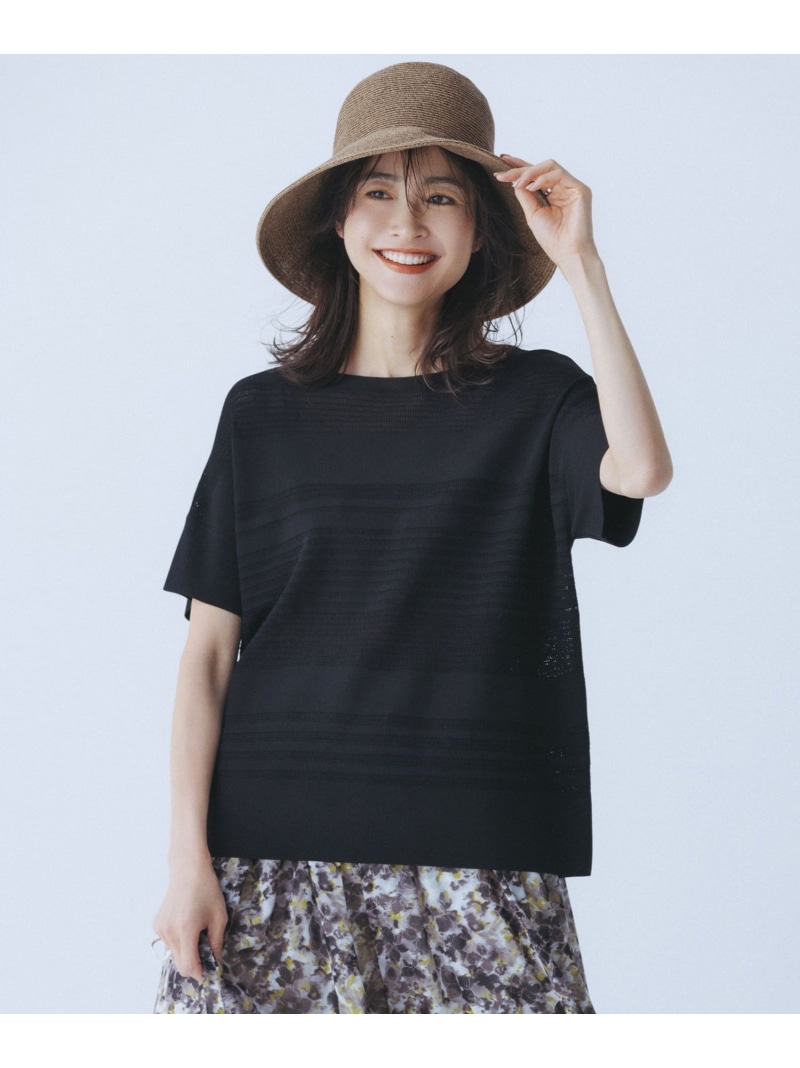【SALE／40%OFF】【UVカット・洗える】クレープストレッチボーダー ニット 自由区 S ジユウク トップス ニット ホワイト ブラック ブルー【RBA_E】【送料無料】[ Fashion]｜自由区 8,271円