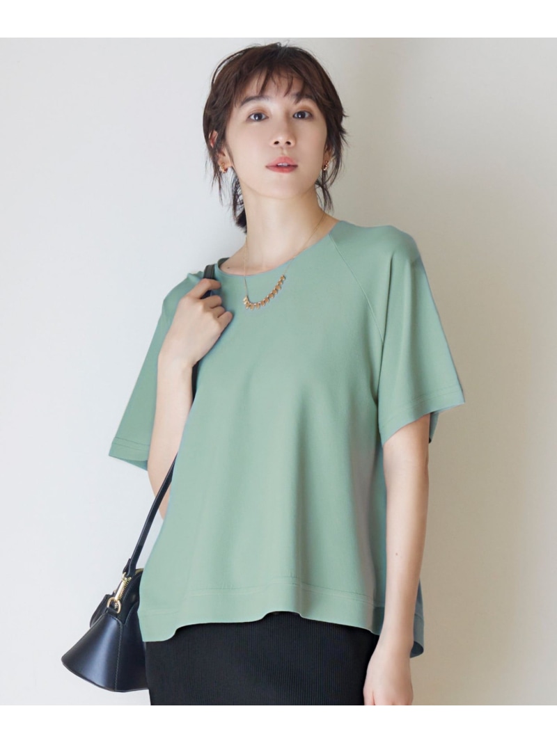 【SALE／30%OFF】【定番素材・多機能・着まわし・テイストレス】クレープストレッチAライン ニット 自由区 L ジユウク トップス ニット ホワイト グリーン ブルー【RBA_E】【送料無料】[ Fashion]｜自由区