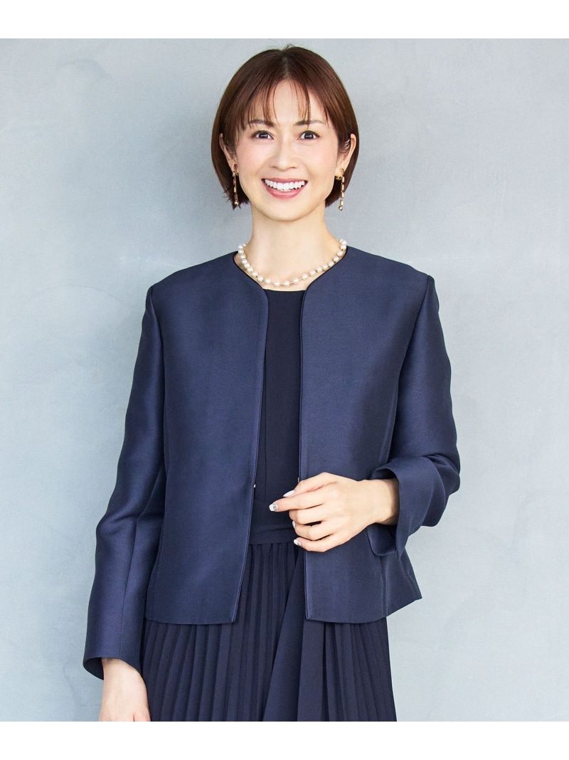 【セレモニー・オケージョン】ライトダブルクロス ジャケット 自由区 S ジユウク ジャケット・アウター ノーカラージャケット グレー ネイビー【送料無料】[ Fashion]