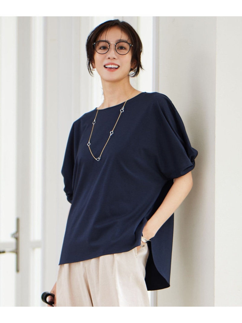 【SALE／30%OFF】【接触冷感・UVカット・吸水速乾・抗菌防臭・洗える】ハイツイストポンチスリーブディティール カットソー 自由区 S ジユウク トップス カットソー・Tシャツ ブルー ホワイト ネイビー【RBA_E】【送料無料】[ Fashion]