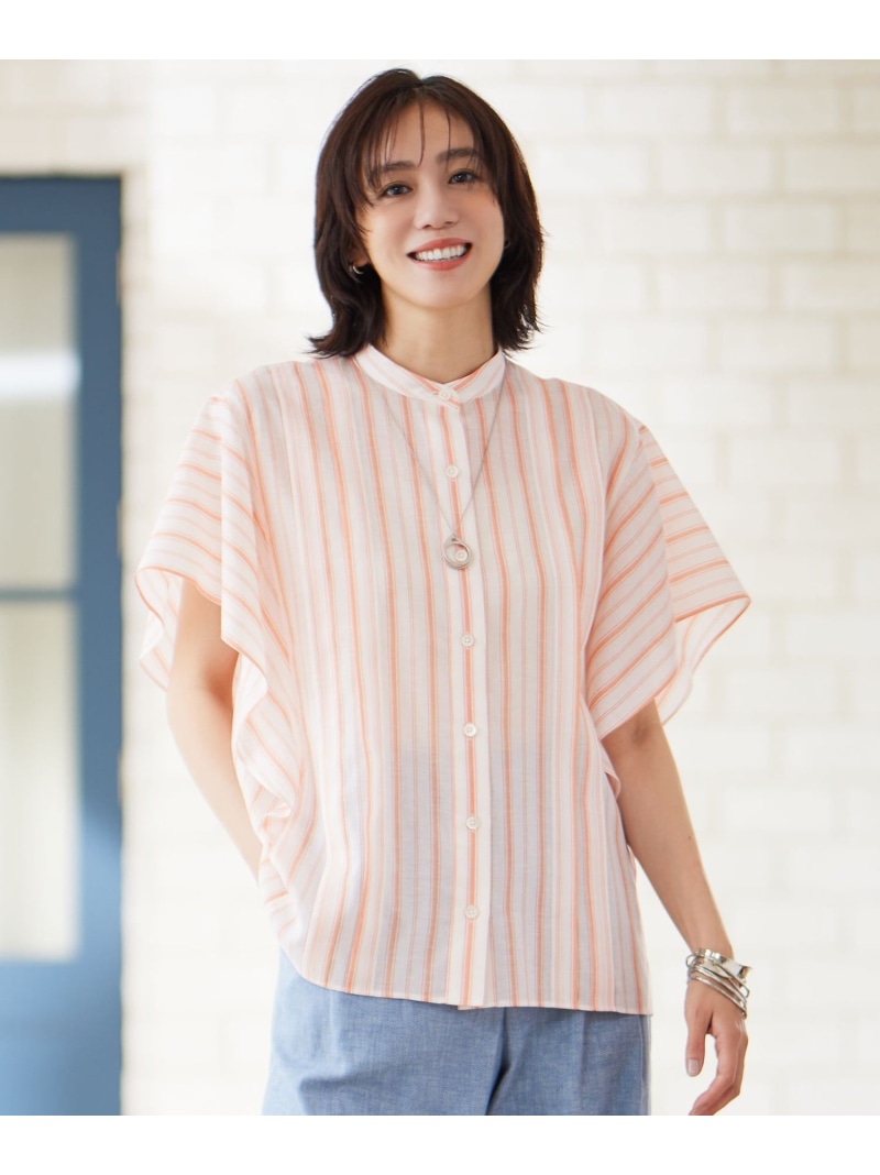 【SALE／30%OFF】【接触冷感・吸水速乾・洗える】ナチュラルリネンフレア袖 シャツ 自由区 S ジユウク トップス シャツ・ブラウス ネイビー ホワイト ベージュ【RBA_E】【送料無料】[ Fashion]