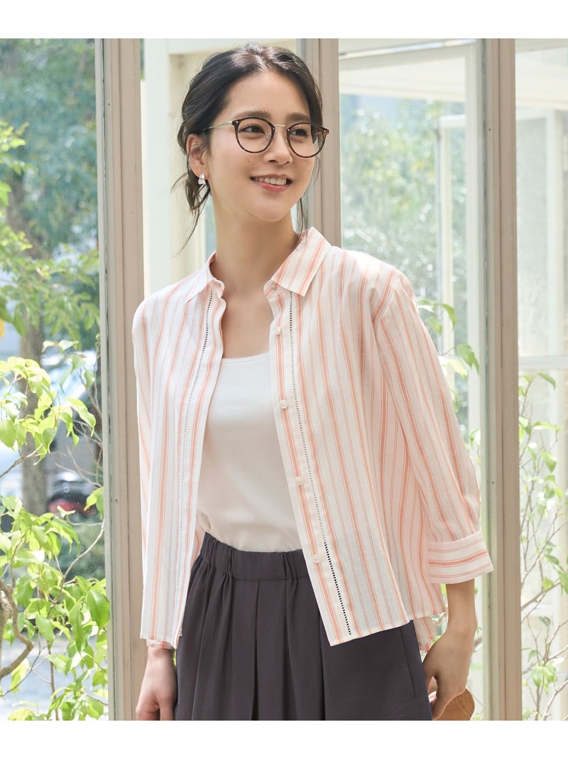 【SALE／30%OFF】【ドラマ「明日はもっと いい日になる」着用】【接触冷感・吸水速乾・洗える】ナチュラルリネンクロップド丈 シャツ 自由区 L ジユウク トップス シャツ・ブラウス ベージュ ホワイト ネイビー【RBA_E】【送料無料】[ Fashion]｜自由区