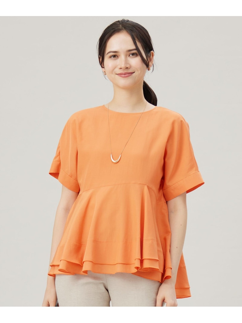 【SALE／30%OFF】【洗える】ソフトリネンペプラム ブラウス 自由区 ジユウク トップス シャツ・ブラウス グレー ネイビー オレンジ ホワイト【RBA_E】【送料無料】[ Fashion]