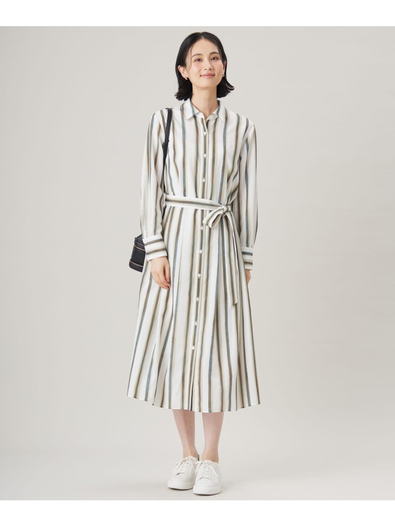 【SALE／30%OFF】【カタログ掲載・洗える】ストライププリント ワンピース 自由区 L ジユウク ワンピース・ドレス シャツワンピース ベージュ ブルー【RBA_E】【送料無料】[ Fashion]｜自由区