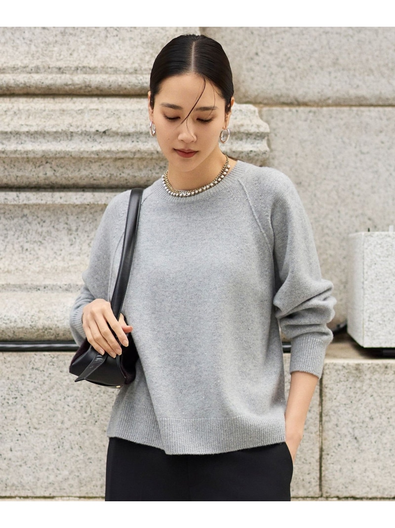 【カタログ掲載】ウールカシミヤブレンドスパンコールラグランスリーブ ニット 自由区 L ジユウク トップス ニット グレー ベージュ ブラウン ブラック【送料無料】[ Fashion]