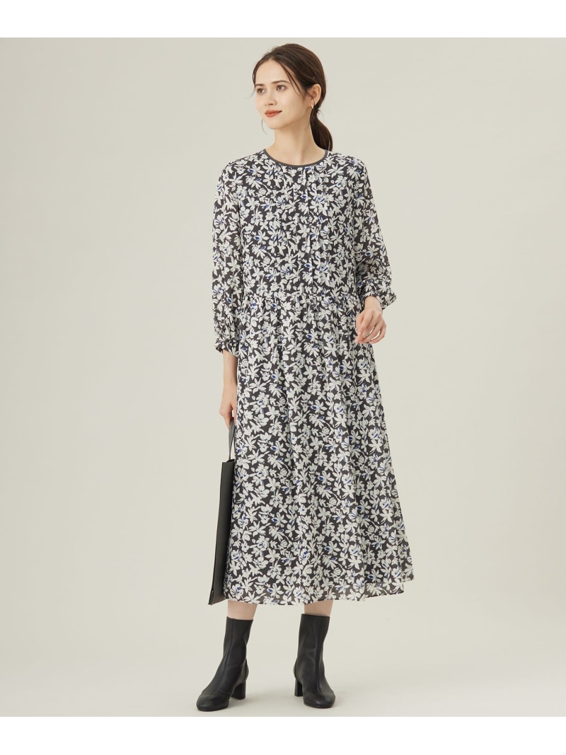 【SALE／40%OFF】【洗える】スノーフラワープリント ワンピース 自由区 L ジユウク ワンピース・ドレス ワンピース ブラウン【RBA_E】【送料無料】[ Fashion]