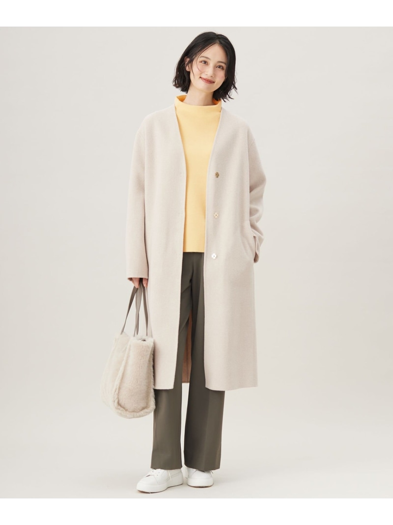 【SALE／30%OFF】ウールリバーロング コート 自由区 L ジユウク ジャケット・アウター ノーカラージャケット ネイビー グレー【RBA_E】【送料無料】[ Fashion]
