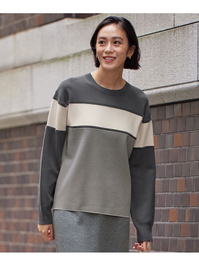 【SALE／30%OFF】【カタログ掲載・洗える】モールコンビ ニット 自由区 L ジユウク トップス ニット ベージュ【RBA_E】【送料無料】[ Fashion]