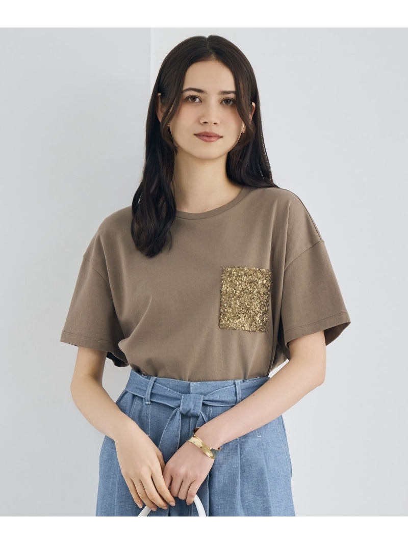 【色違いで揃える方多数・着回し力抜群】スパングルポケットTシャツ 自由区 S ジユウク トップス カットソー・Tシャツ ブラウン ブラック ホワイト【送料無料】[ Fashion]｜自由区