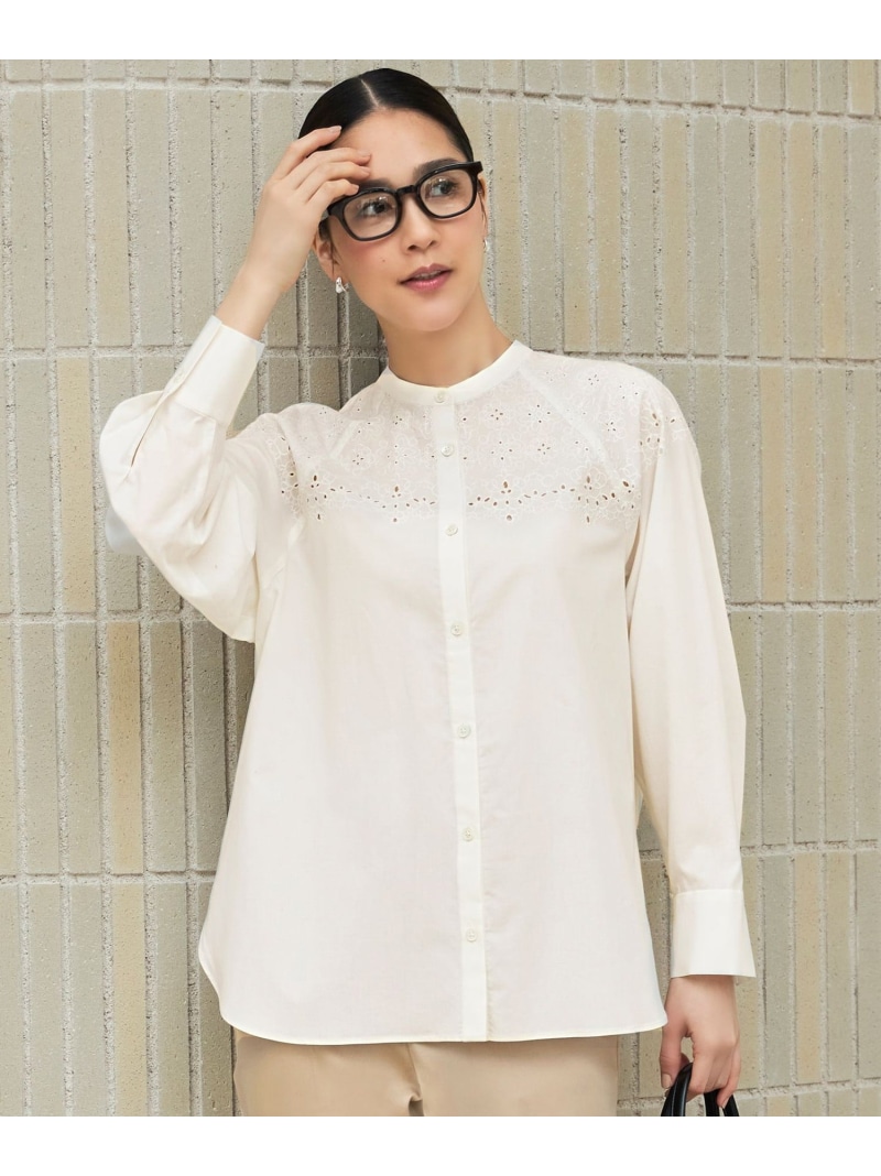 【SALE／30%OFF】【洗える】エンブロイダリーブロードシャツ ブラウス 自由区 L ジユウク トップス シャツ・ブラウス ホワイト ブルー【RBA_E】【送料無料】[ Fashion]｜自由区